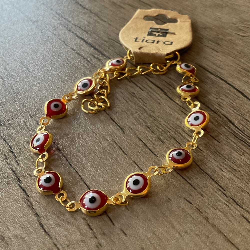 Tiara Gold-Tone Red and White Eye Link Bracelet